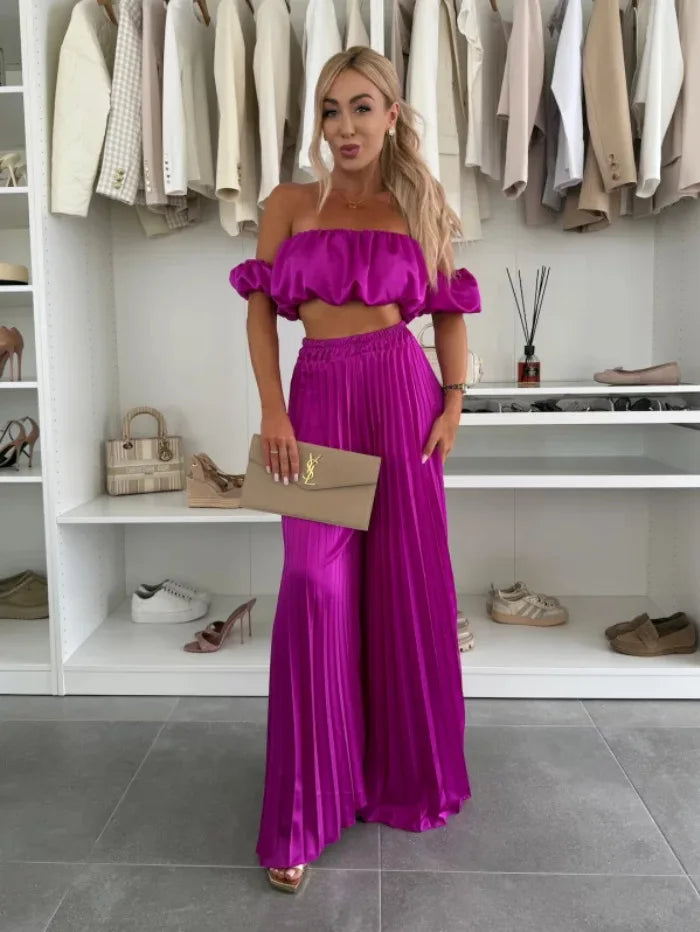 Women’s Elegant Strapless Set | Summer Fashion Solid Color Foldable Elastic Suit
