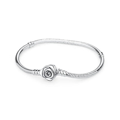Women’s 925 Sterling Silver Bracelet – Rose Gold Snake Chain with Heart Charm Beads Jewelry