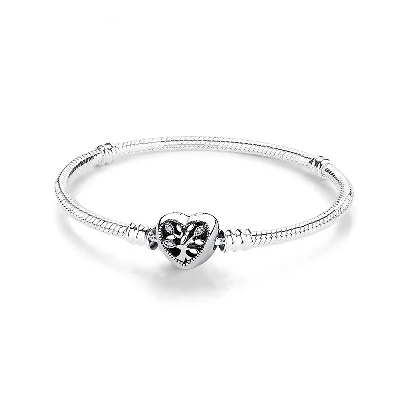 Women’s 925 Sterling Silver Bracelet – Rose Gold Snake Chain with Heart Charm Beads Jewelry