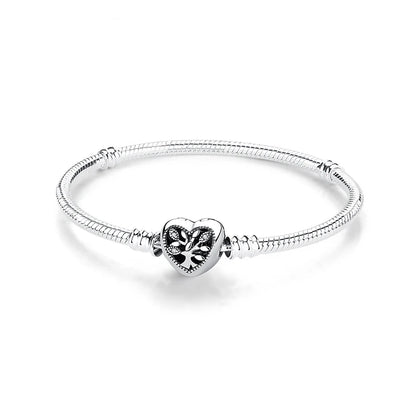Women’s 925 Sterling Silver Bracelet – Rose Gold Snake Chain with Heart Charm Beads Jewelry