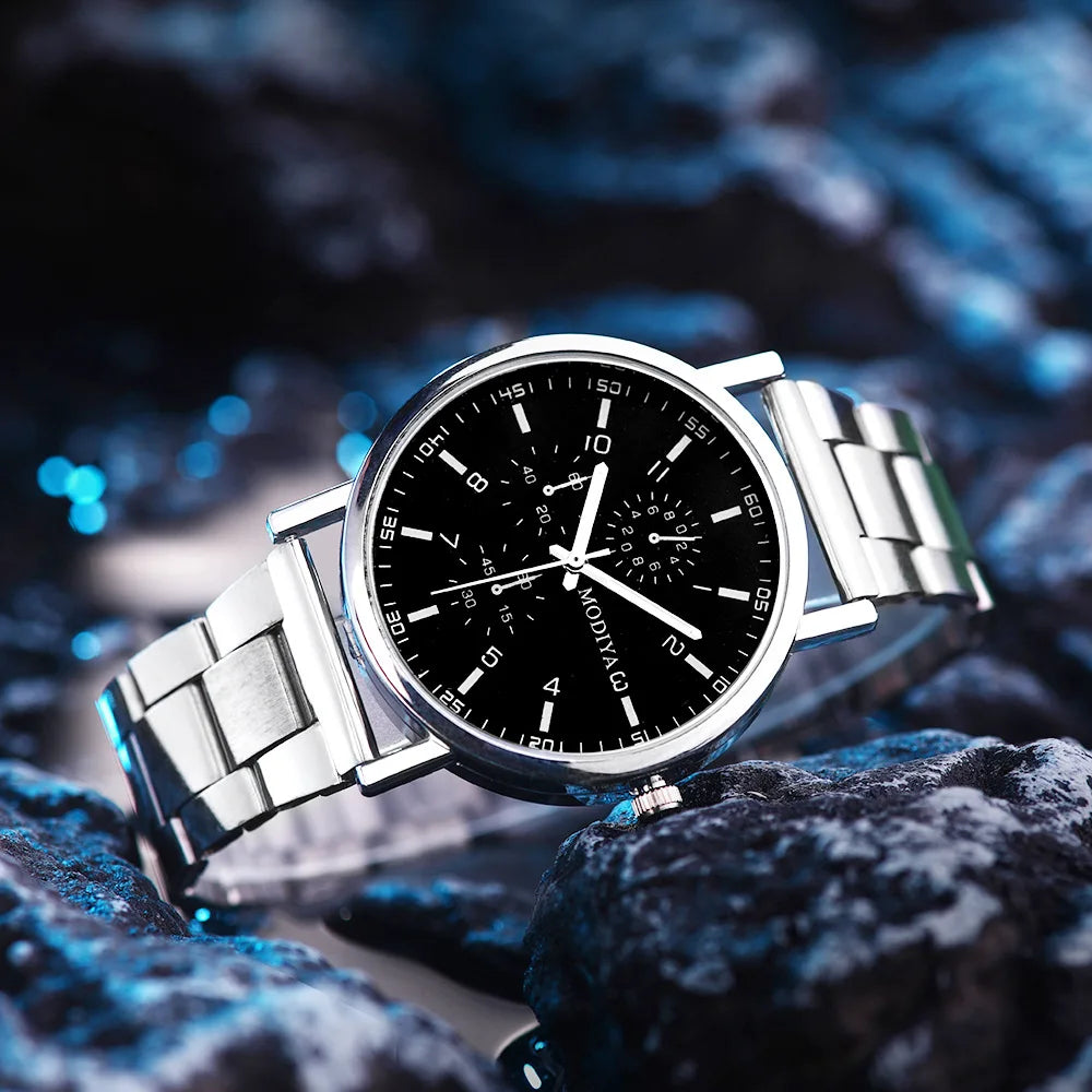 Men’s Casual Stainless Steel Watch – Round Dial Luxury Business Wristwatch