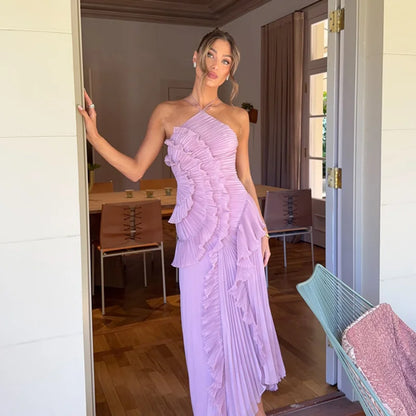 Women’s Maxi Dress – Tiered Ruffle A-Line Backless Evening & Party Gown