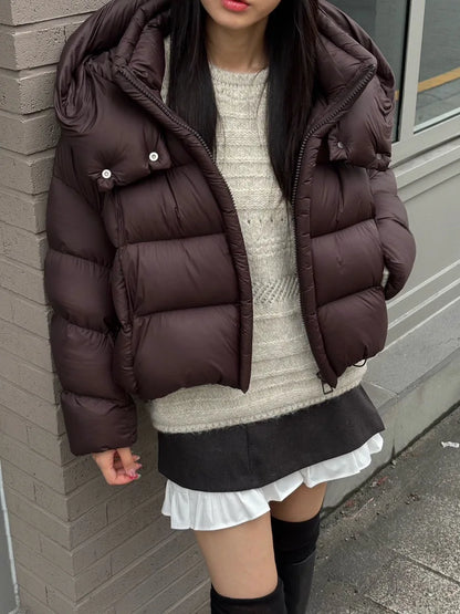 Women’s Short Puffer Outerwear – Hooded Duck Down Jacket