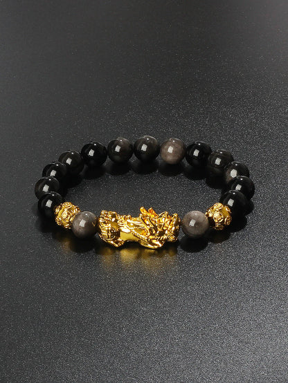 Men’s Black Obsidian Bead Bracelet – Spiritual Protection & Wealth Energy Healing Jewelry