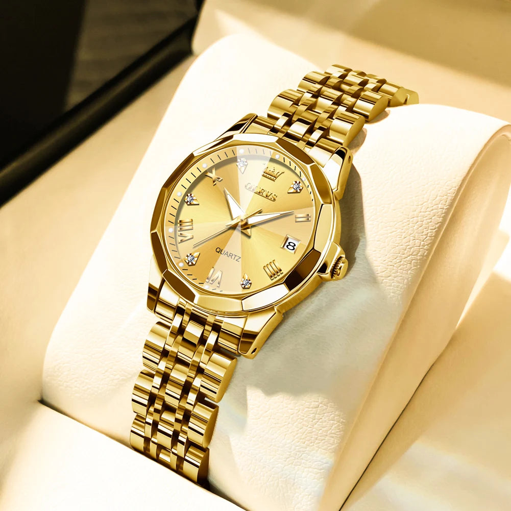 Women’s Luxury Stainless Steel Watch – Elegant Waterproof Luminous Date Watch