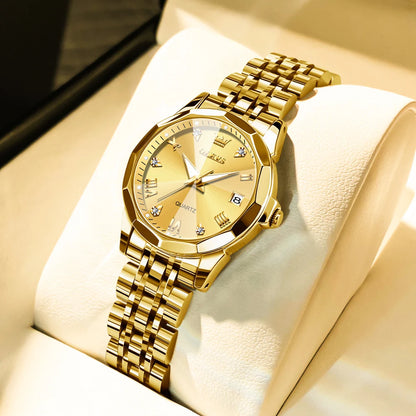 Women’s Luxury Stainless Steel Watch – Elegant Waterproof Luminous Date Watch