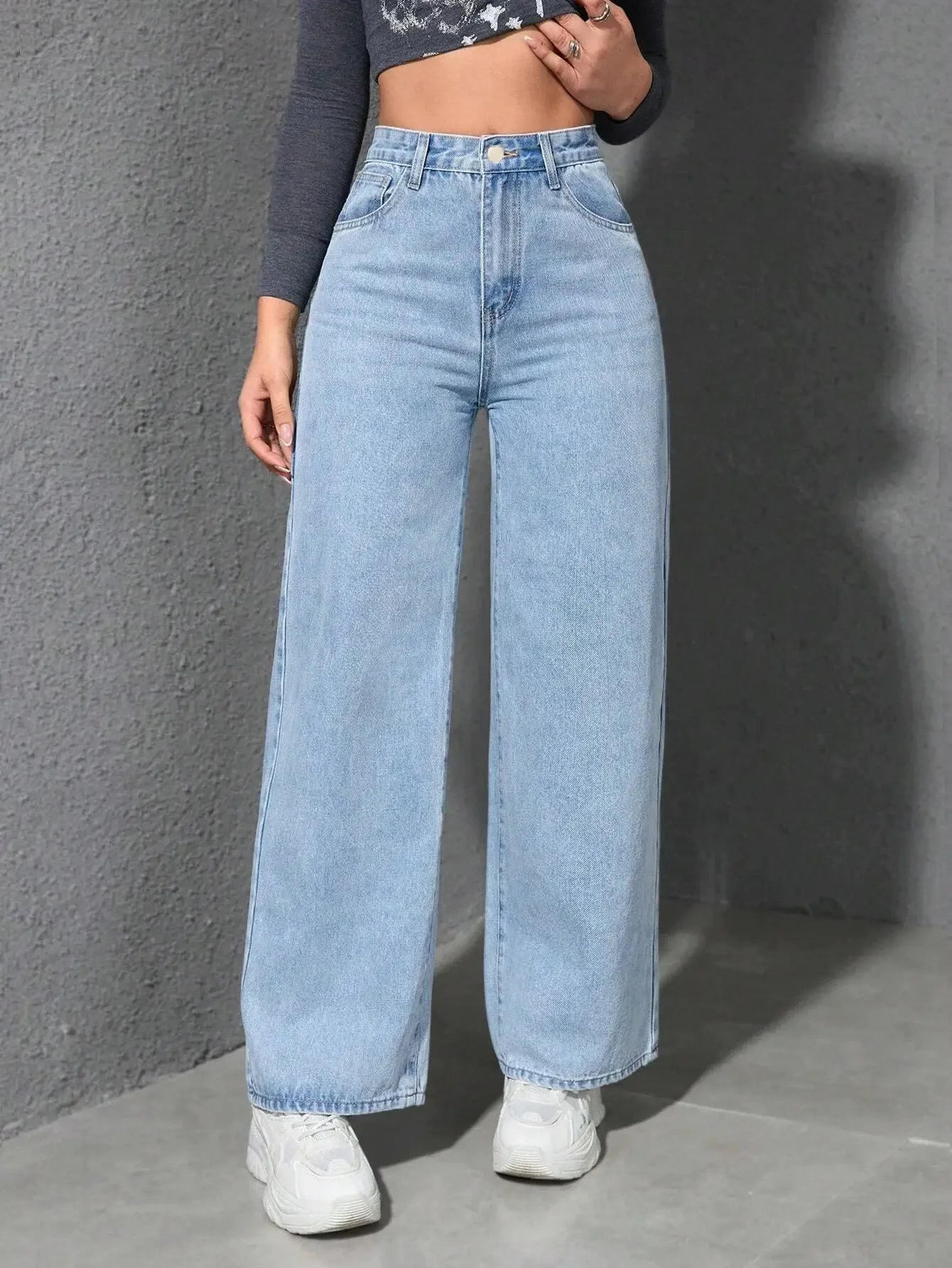 Women’s High-Waist Denim Pants – Vintage Wide-Leg Streetwear Jeans Bottom