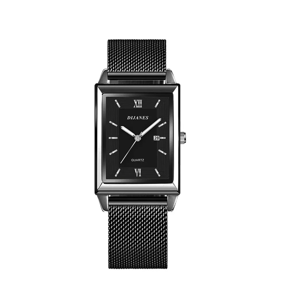 Men’s Luxury Rectangle Quartz Watch – Stainless Steel Business Casual Wristwatch