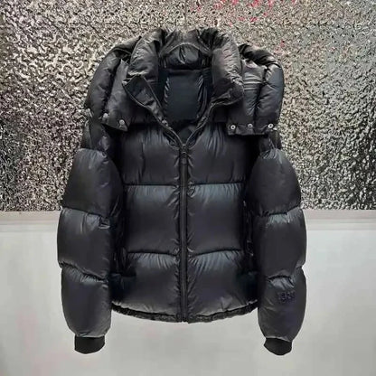 Women’s Glossy Puffer Jacket Outerwear – Short Hooded Down