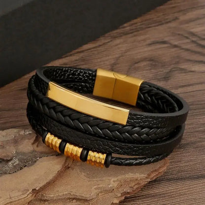 Men’s Classic Leather Bracelet – Handwoven Multi-Layer Fashion Jewelry