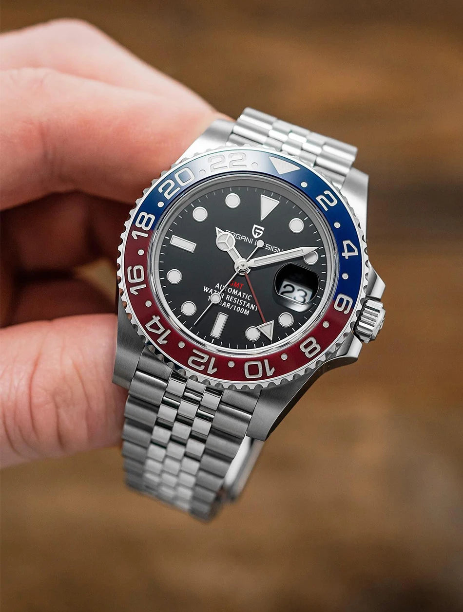 Men’s Luxury GMT Automatic Watch – Sapphire Mechanical 40MM Stainless Steel Waterproof Wristwatch