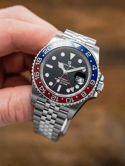 Men’s Luxury GMT Automatic Watch – Sapphire Mechanical 40MM Stainless Steel Waterproof Wristwatch