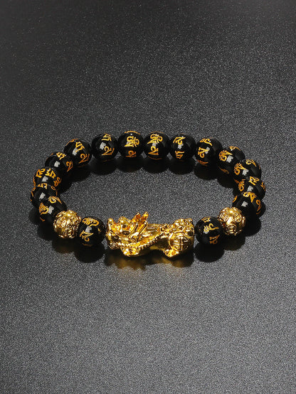 Men’s Black Obsidian Bead Bracelet – Spiritual Protection & Wealth Energy Healing Jewelry