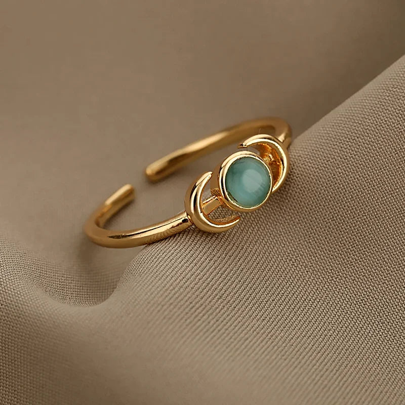 Women’s Jewelry Opal Geometric Open Ring | Aesthetic | Adjustable | Couple