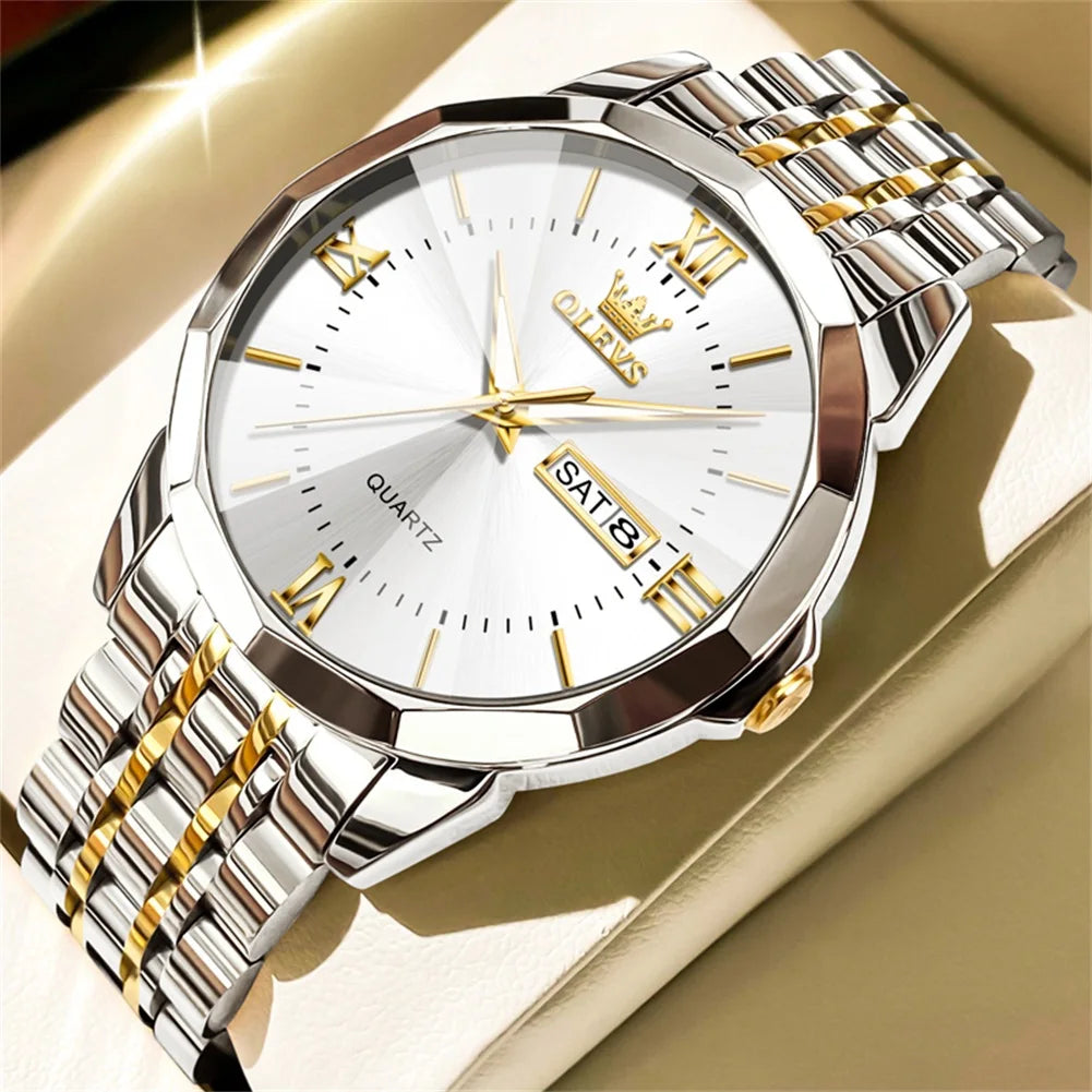 Men’s Fashion Watch – Waterproof Stainless Steel Wristwatch with Luminous Dial & Date