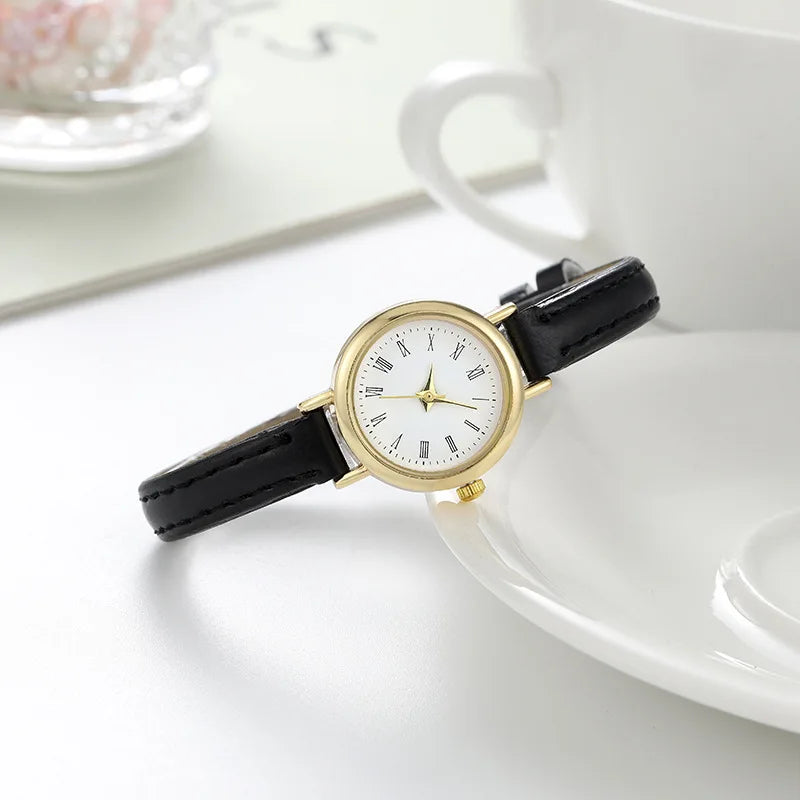 Women’s Retro Small Dial Watch – Thin Leather Strap Classic Wristwatch