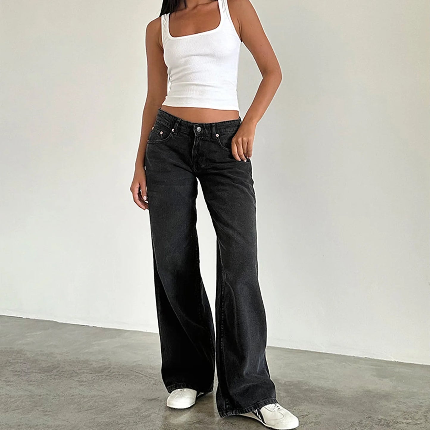 Women’s Jeans Bottom – Low Waist Straight Denim Pants with Pockets Casual Y2K Streetwear