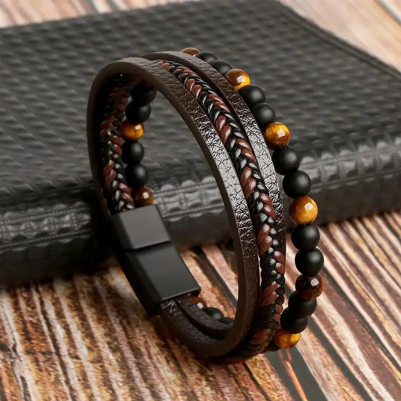 Men’s Classic Leather Bracelet – Handwoven Multi-Layer Fashion Jewelry