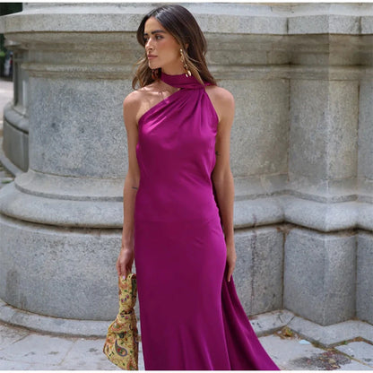 Women’s Elegant Maxi Dress – Off Shoulder Backless Detail Slim Fit Summer Evening Gown