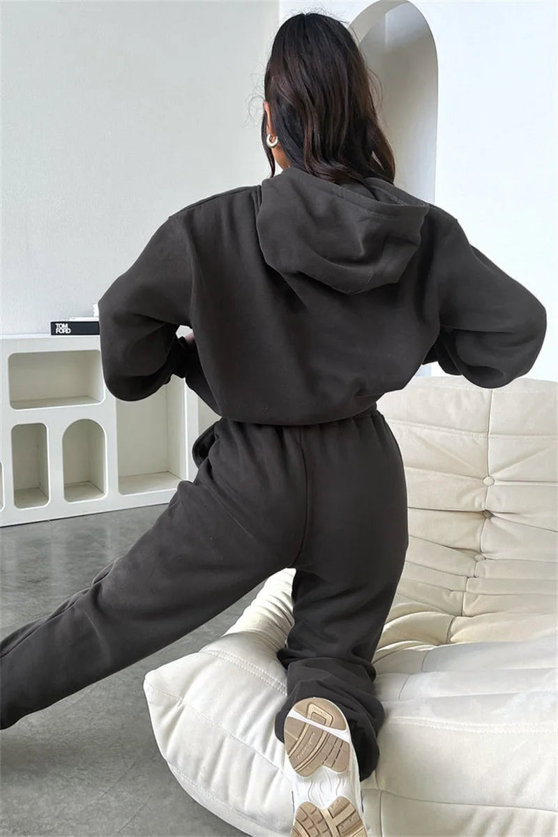 Women’s Autumn Winter Fleece Tracksuit Set – 2 Piece Casual Outfit