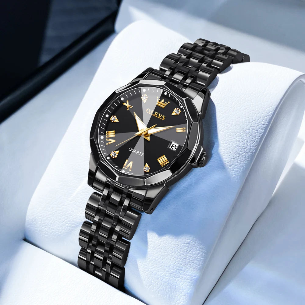 Women’s Luxury Stainless Steel Watch – Elegant Waterproof Luminous Date Watch