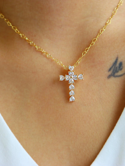 Women’s Jewelry Zircon Cross Pendant Necklace | Elegant | Gold Tone | Long Chain