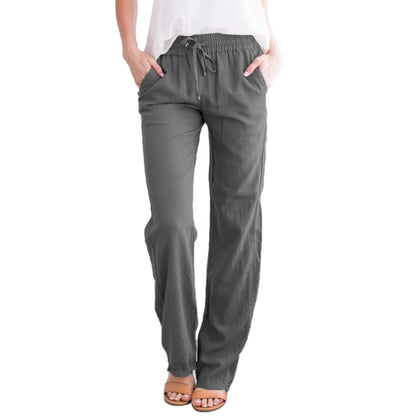 Women’s Loose Wide Leg Pants Bottom – Casual Solid Color Drawstring Trousers
