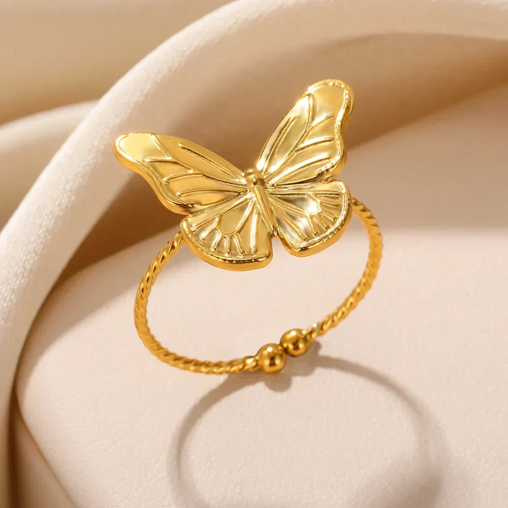 Women’s Stainless Steel Heart Ring – Gold Vintage Waterproof Jewelry Gift