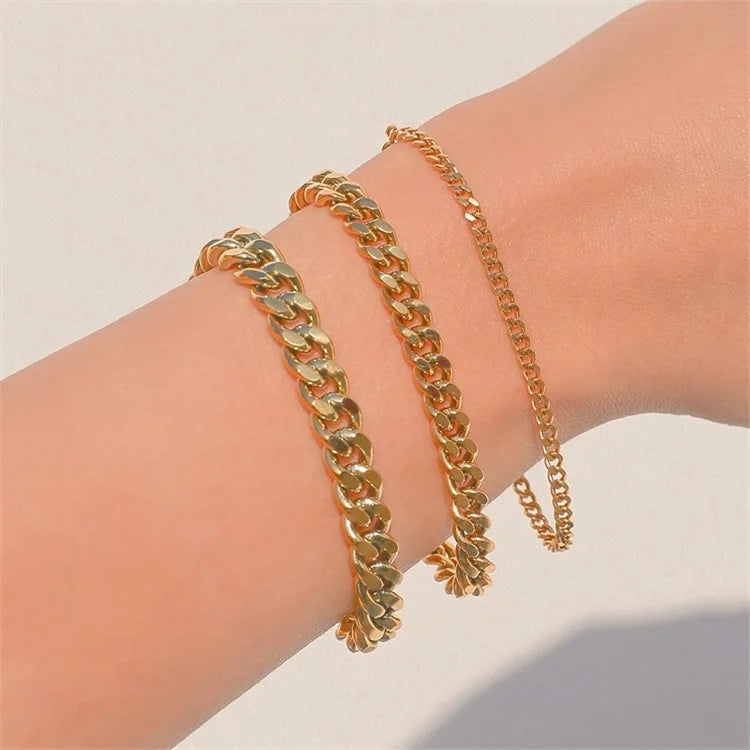 Men’s Hip Hop Stainless Steel Cuban Chain Bracelet – Gold Stainless Steel Unisex Jewelry