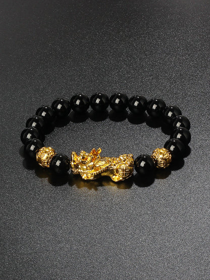 Men’s Black Obsidian Bead Bracelet – Spiritual Protection & Wealth Energy Healing Jewelry