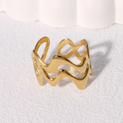 Women’s Irregular Wave Stainless Steel Ring – Adjustable Gold Color Statement Jewelry