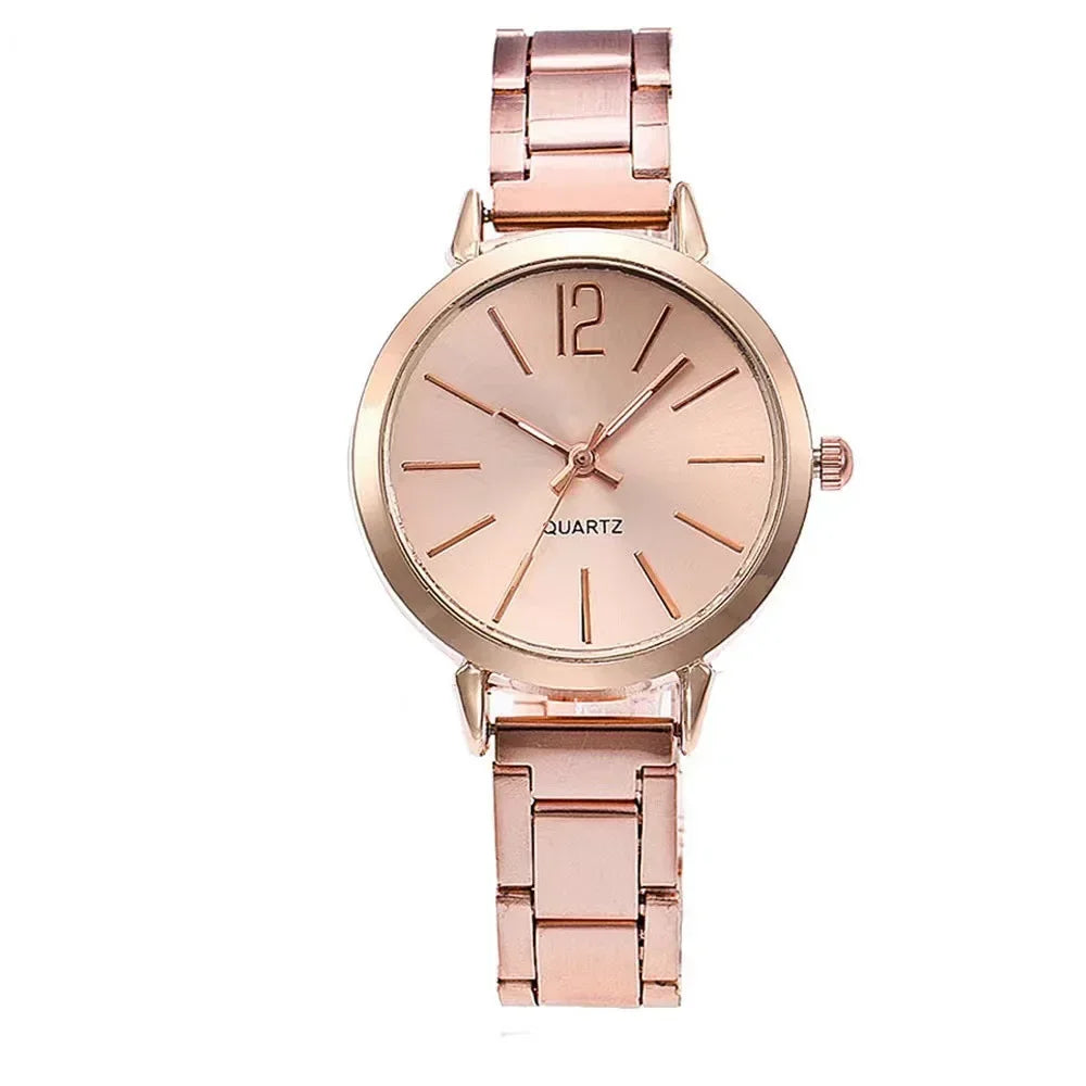 Women’s Elegant Steel Strap Watch & Love Bracelet Jewelry Set – 2PCS Collection