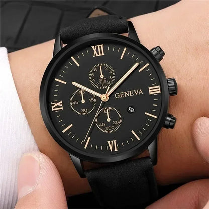 Men’s Luxury Quartz Sport Watch – Leather Strap Analog Wristwatch with Date