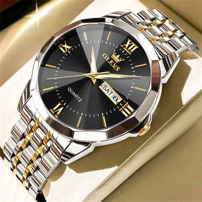 Men’s Fashion Watch – Waterproof Stainless Steel Wristwatch with Luminous Dial & Date