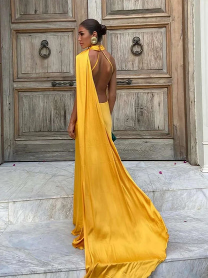 Women’s Elegant Maxi Dress – Off Shoulder Backless Detail Slim Fit Summer Evening Gown