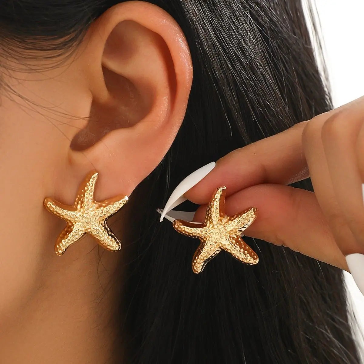 Women’s Jewelry Starfish Stud Earrings | Punk | Gold Tone | Summer