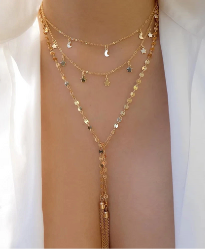 Women’s Jewelry Layered Disc Pendant Necklace | Vintage | Gold Tone | Trendy