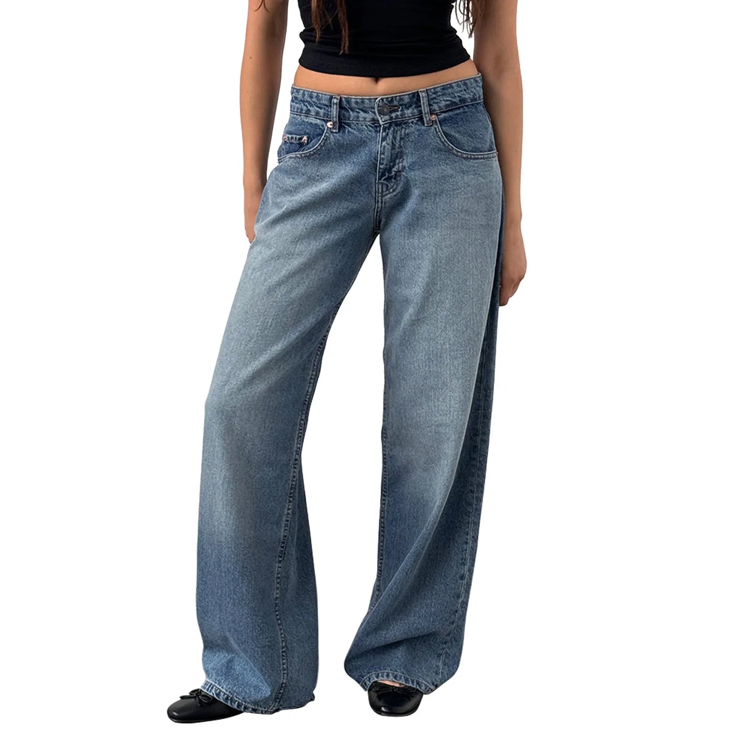 Women’s Jeans Bottom – Low Waist Straight Denim Pants with Pockets Casual Y2K Streetwear
