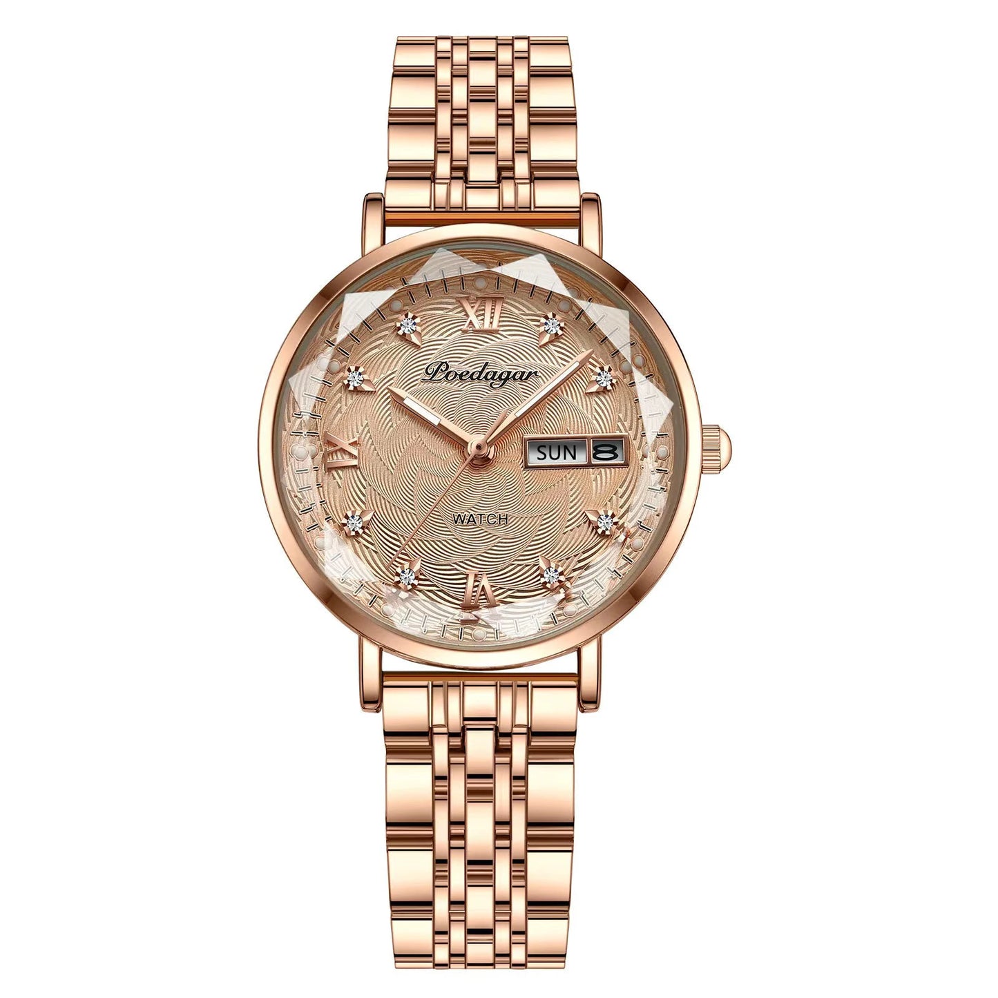 Women’s Luxury Stainless Steel Watch | Waterproof Luminous Quartz Wristwatch with Date & Week Display