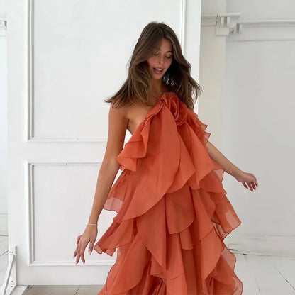 Women’s Ruffled Maxi Dress – Backless Sleeveless Slim Fit Summer Beach & Party Dress