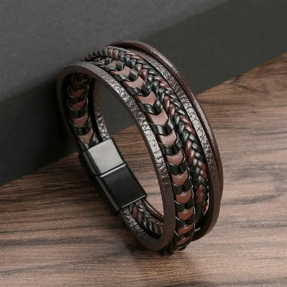 Men’s Classic Leather Bracelet – Handwoven Multi-Layer Fashion Jewelry