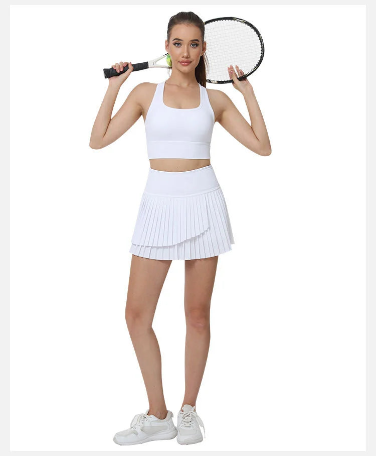 Women’s Double Layer Pleated Running Skirt Bottom – Fitness Yoga Tennis Skort Summer Activewear