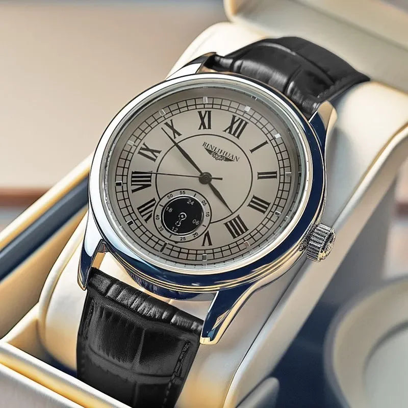 Men’s Luxury Quartz Watch – Waterproof Leather Strap Business Wristwatch