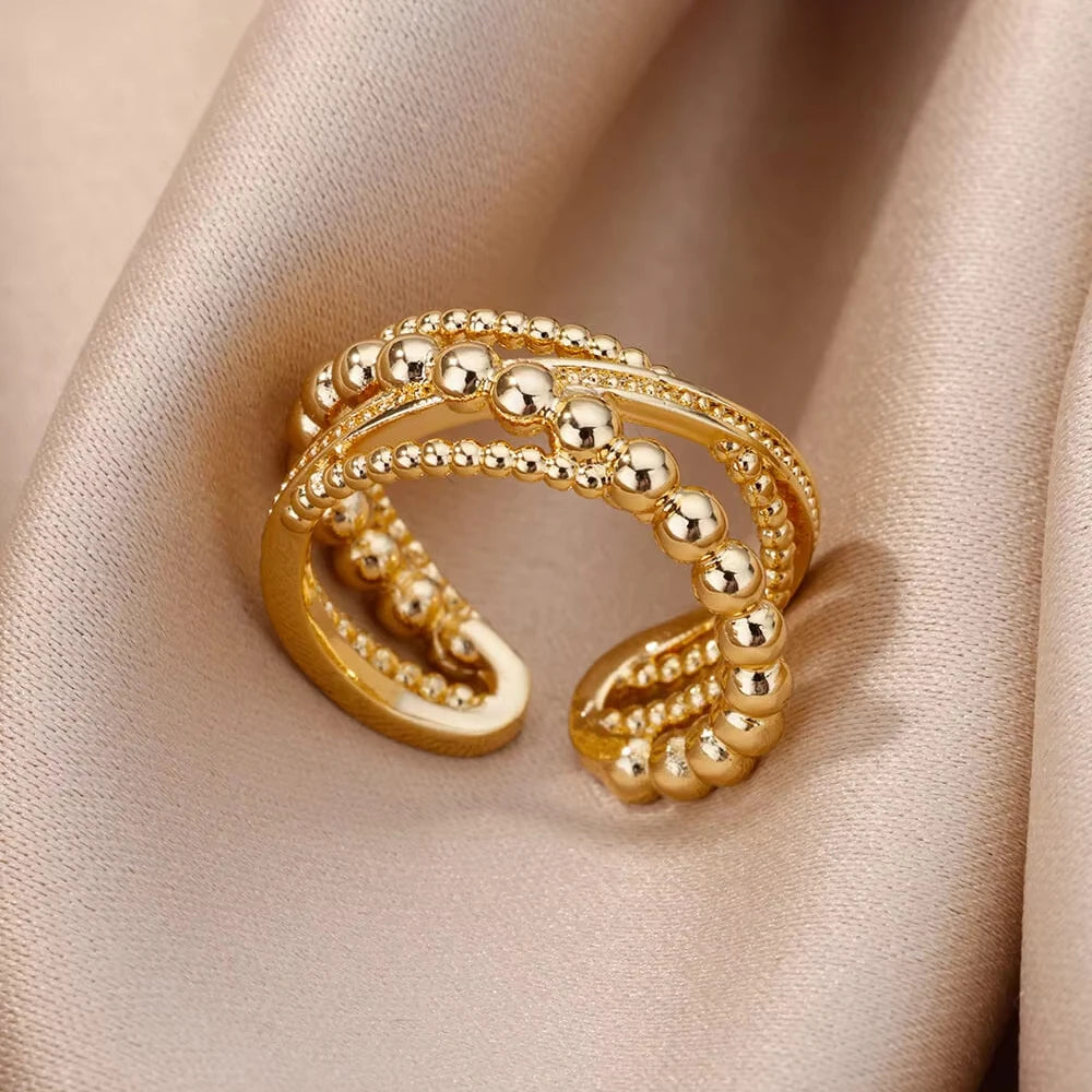 Women’s 316L Stainless Steel Geometric Open Ring – Gold Color Multilayer Vintage Waterproof Jewelry