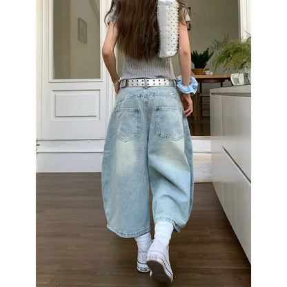 Women’s High-Waisted Denim Bermuda Bottom – Vintage Loose-Fit Straight-Leg Five-Point Pants Summer Style