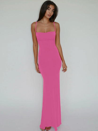 Women’s Sleeveless Backless Maxi Dress – Elegant Solid Y2K Spring Prom & Party Dress