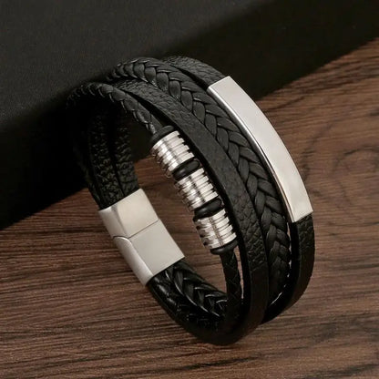 Men’s Classic Leather Bracelet – Handwoven Multi-Layer Fashion Jewelry
