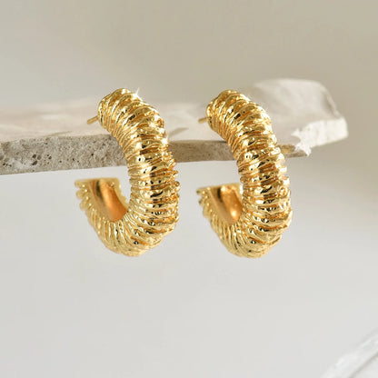 Women’s Jewelry Textured C Hoop Earrings | Elegant | Gold PVD Plated | Party