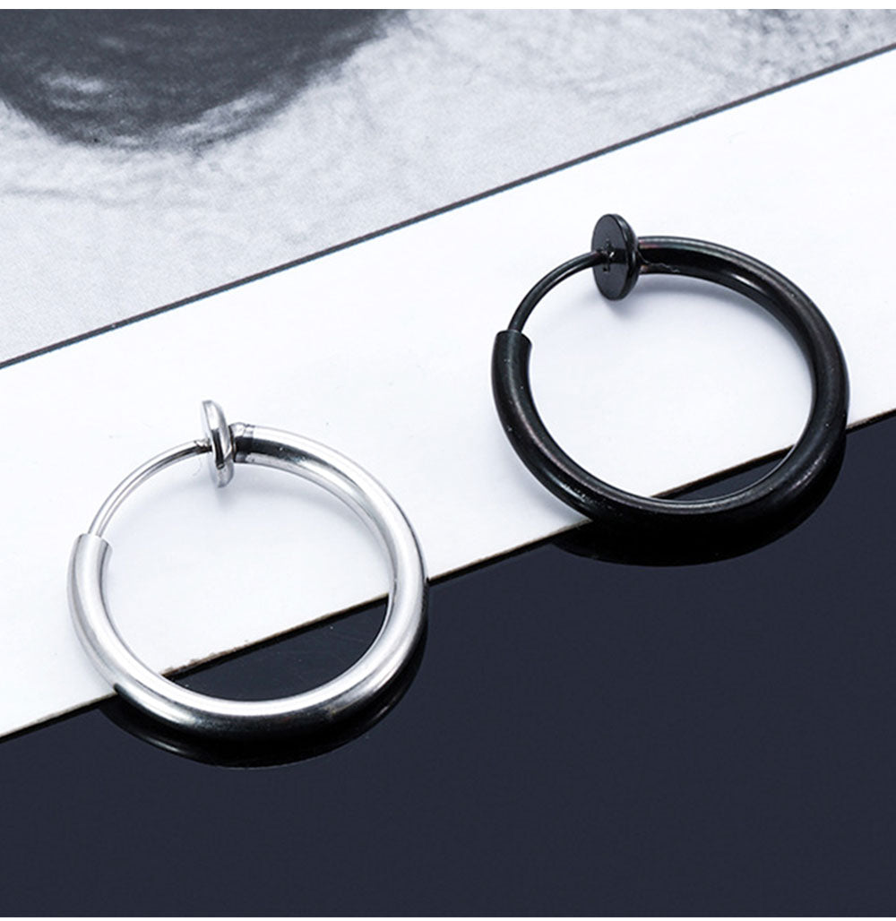 Men’s & Women’s Non-Piercing Hoop Earrings – Stainless Steel Clip-On Jewelry
