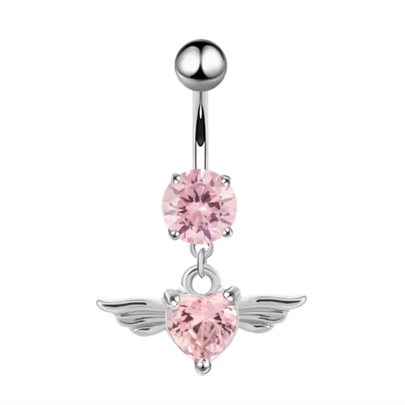 Women’s Pink Crown Heart Belly Button – Crystal Navel Piercing Jewelry